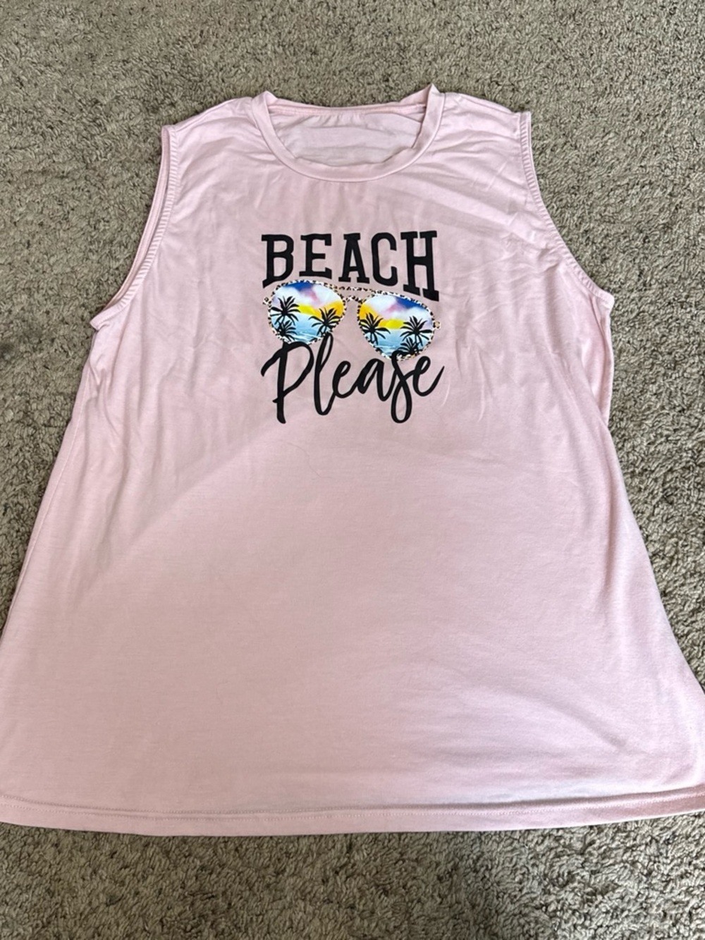Pink Sleeveless 'Beach Please' Graphic Tank Top